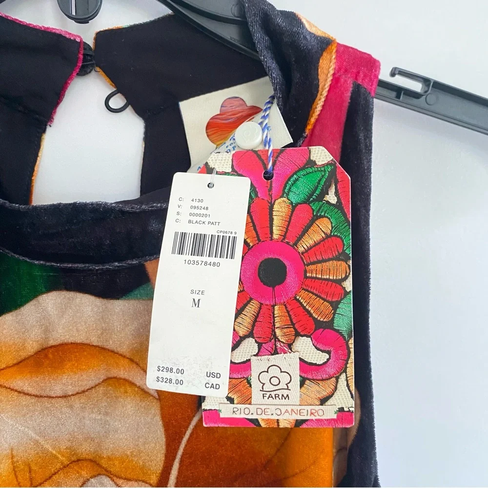 FARM Rio Black Midi Dress with Bold Floral Print NWT - Picture 5 of 6